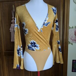 Charlotte Russe Mustard Floral Bodysuit